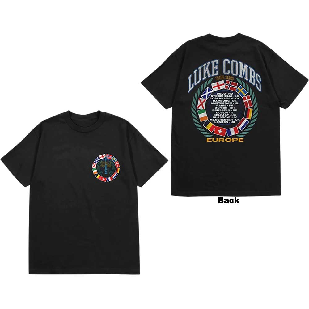 Luke Combs Unisex T-Shirt: Tour '23 Flag (Black) (Back Print & Ex-Tour)