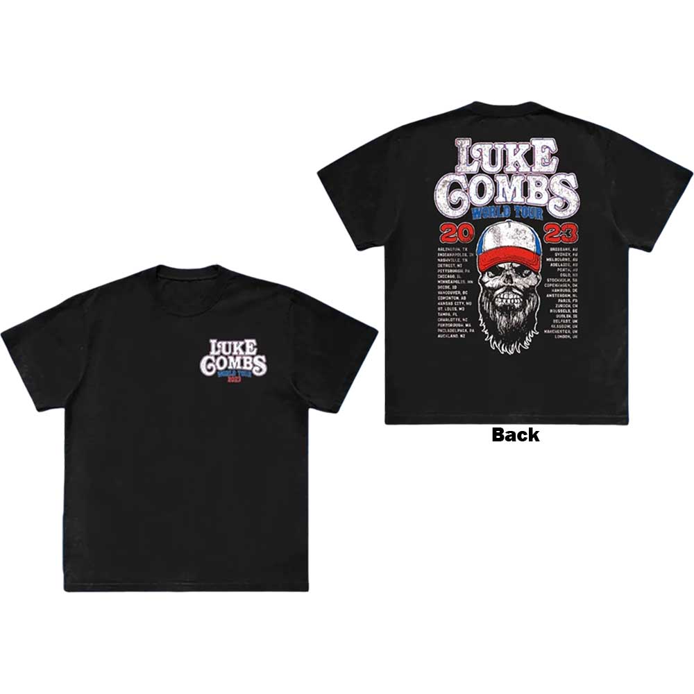 Luke Combs Unisex T-Shirt: Tour '23 Skull (Black) (Back Print & Ex-Tour)