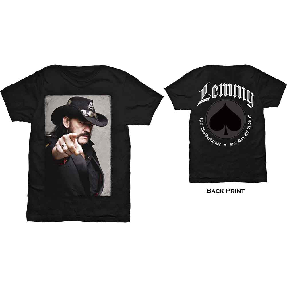 Lemmy Unisex T-Shirt: Pointing Photo (Black) (Back Print)