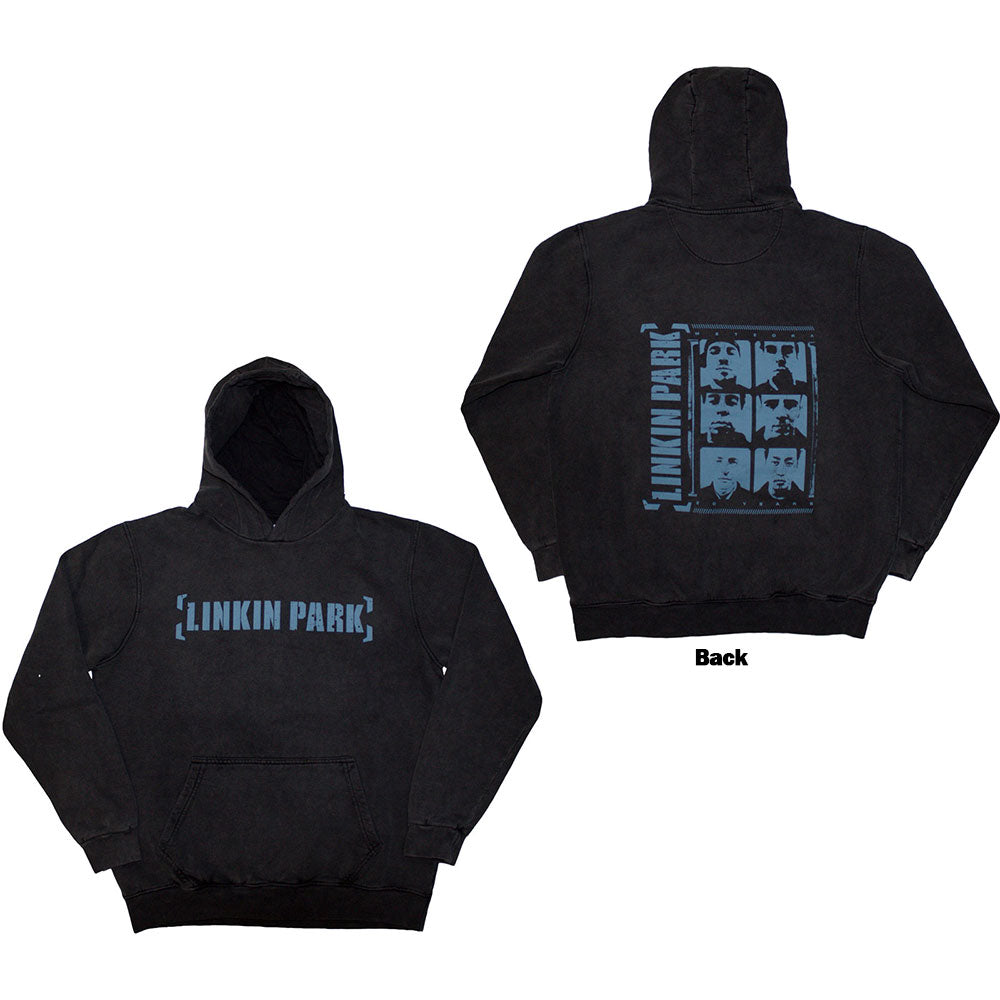 Linkin Park Unisex Stone Wash Pullover Hoodie: Meteora Portraits (Charcoal Grey) (Back Print & Wash Collection)