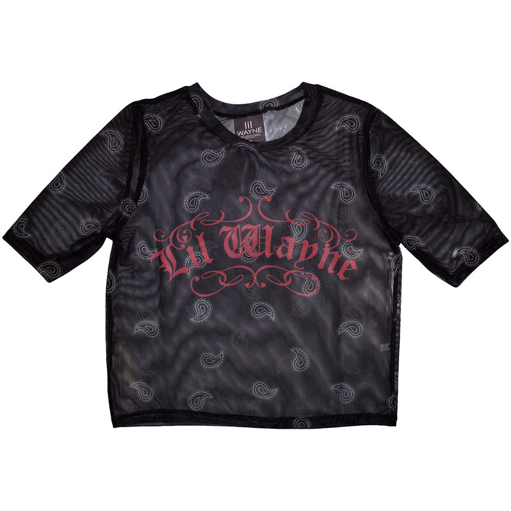 Lil Wayne Ladies Crop Top: Script Logo (Black) (Mesh)