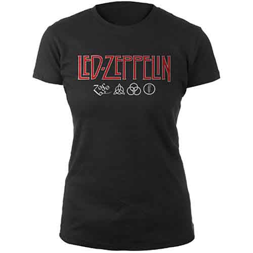 Led Zeppelin Ladies T-Shirt: Logo & Symbols (Black)