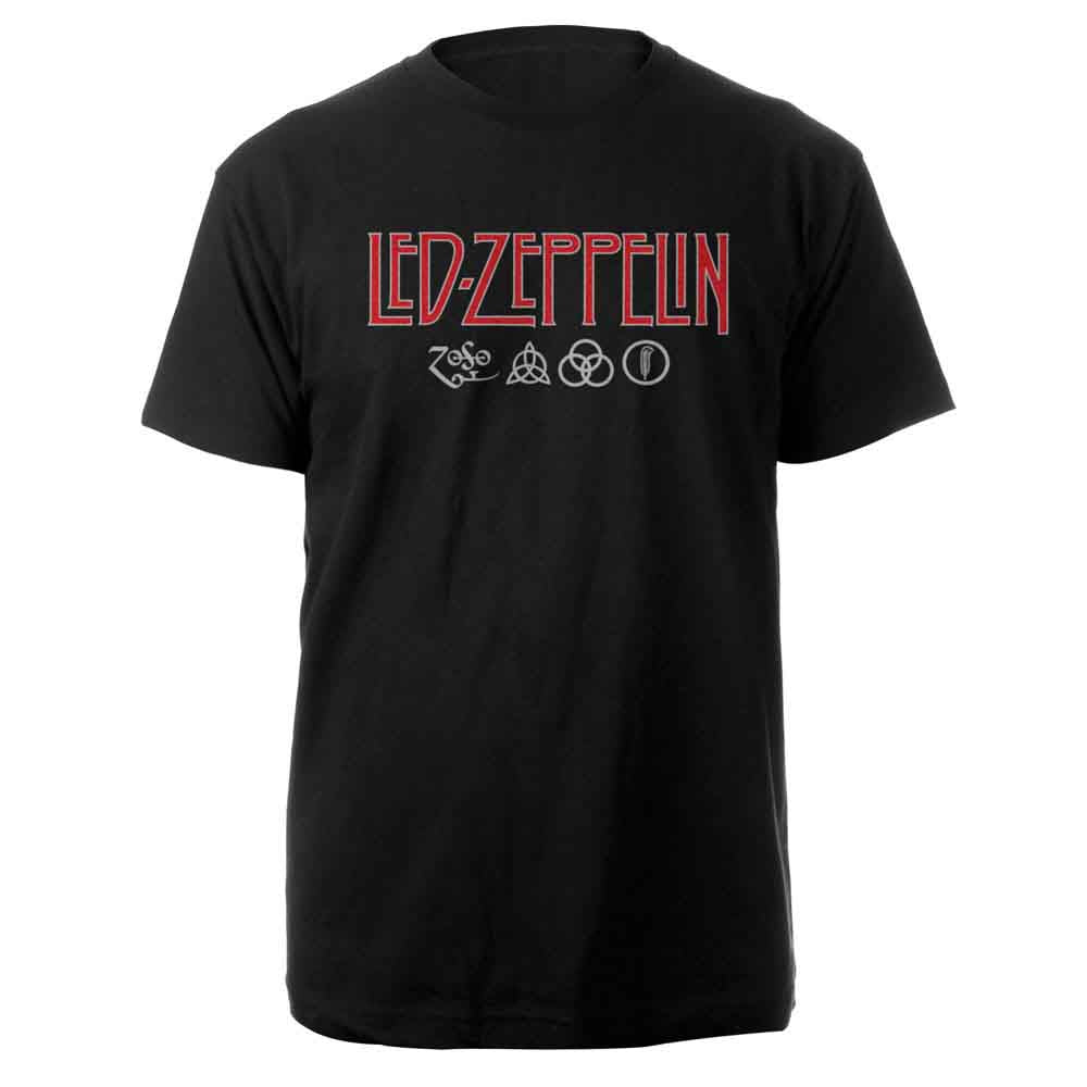 Led Zeppelin Unisex T-Shirt: Logo & Symbols (Black)