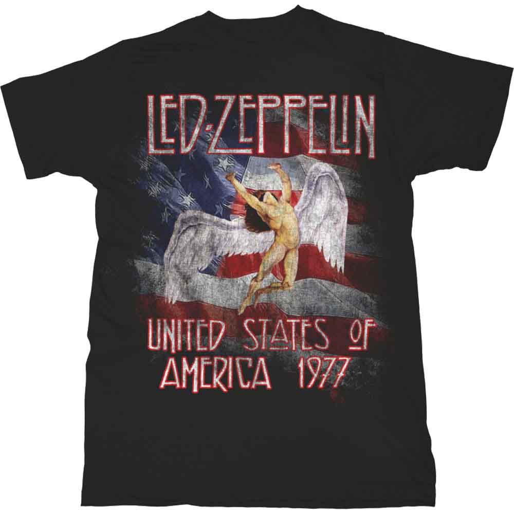 Led Zeppelin Unisex T-Shirt: Stars N' Stripes USA '77. (Black)