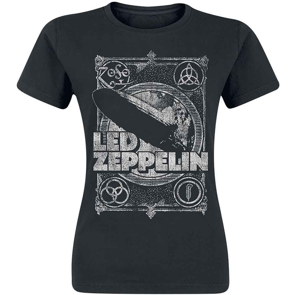 Led Zeppelin Ladies T-Shirt: Vintage Print LZ1 (Black)