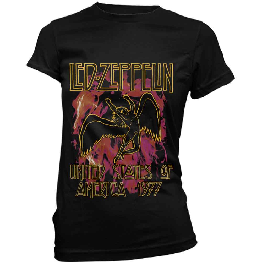 Led Zeppelin Ladies T-Shirt: Black Flames (Black)