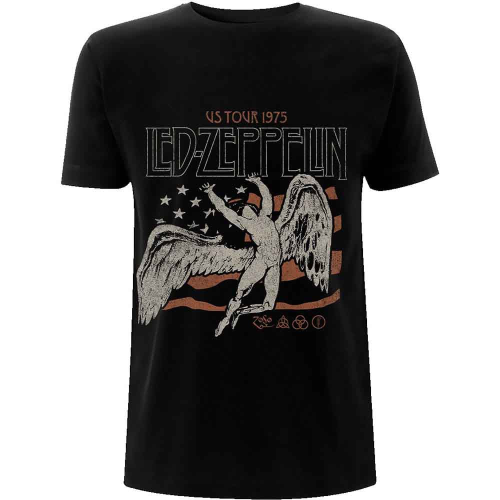 Led Zeppelin Unisex T-Shirt: US 1975 Tour Flag (Black)