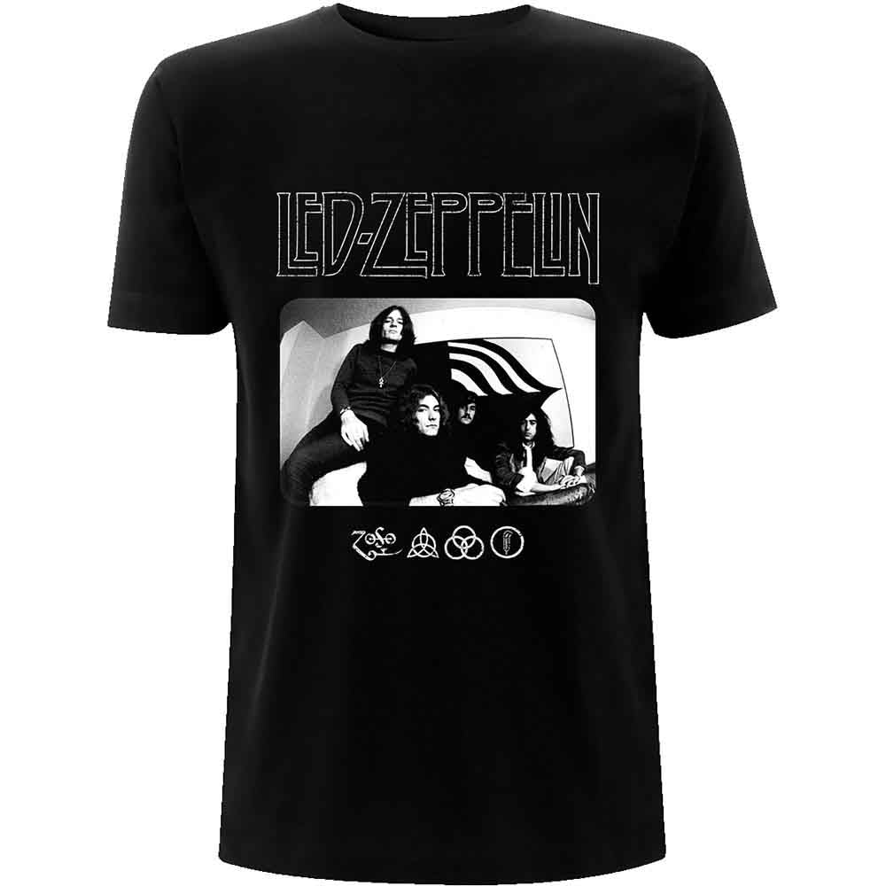 Led Zeppelin Unisex T-Shirt: Icon Logo Photo (Black)