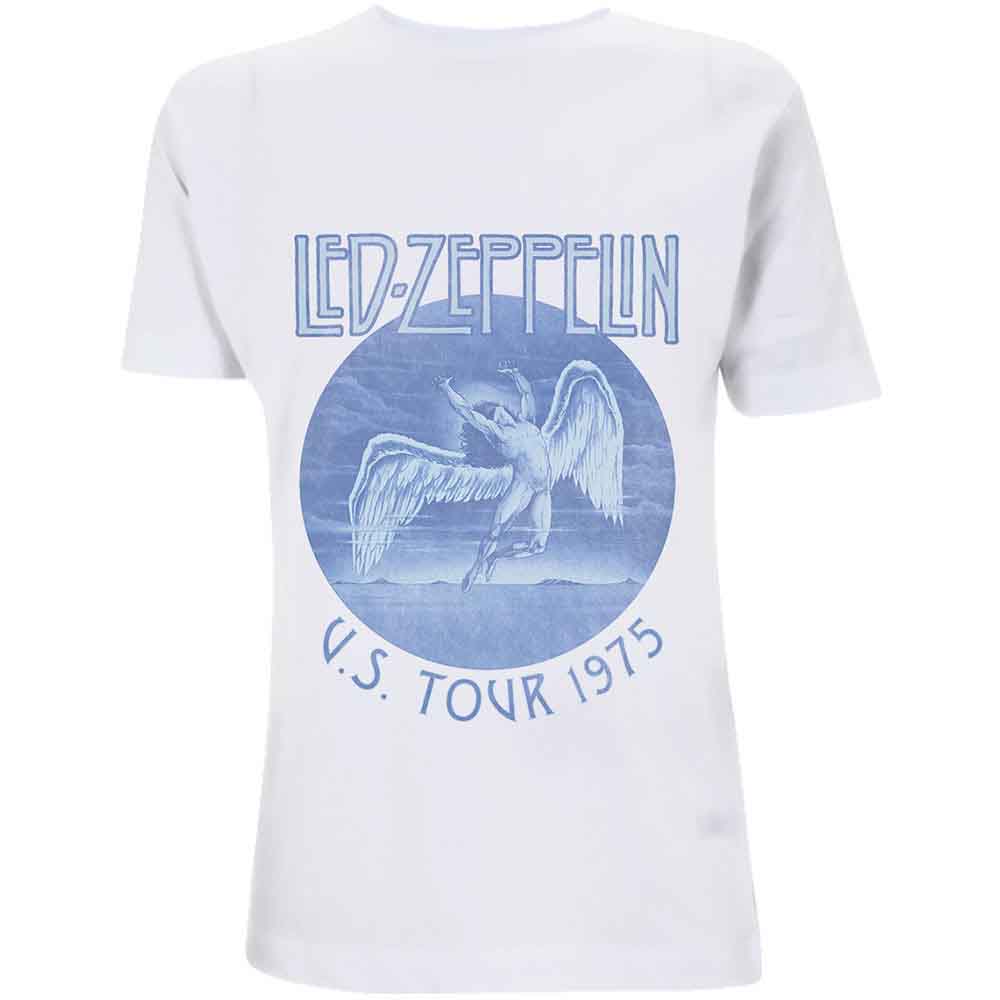 Led Zeppelin Unisex T-Shirt: Tour '75 Blue Wash (White)