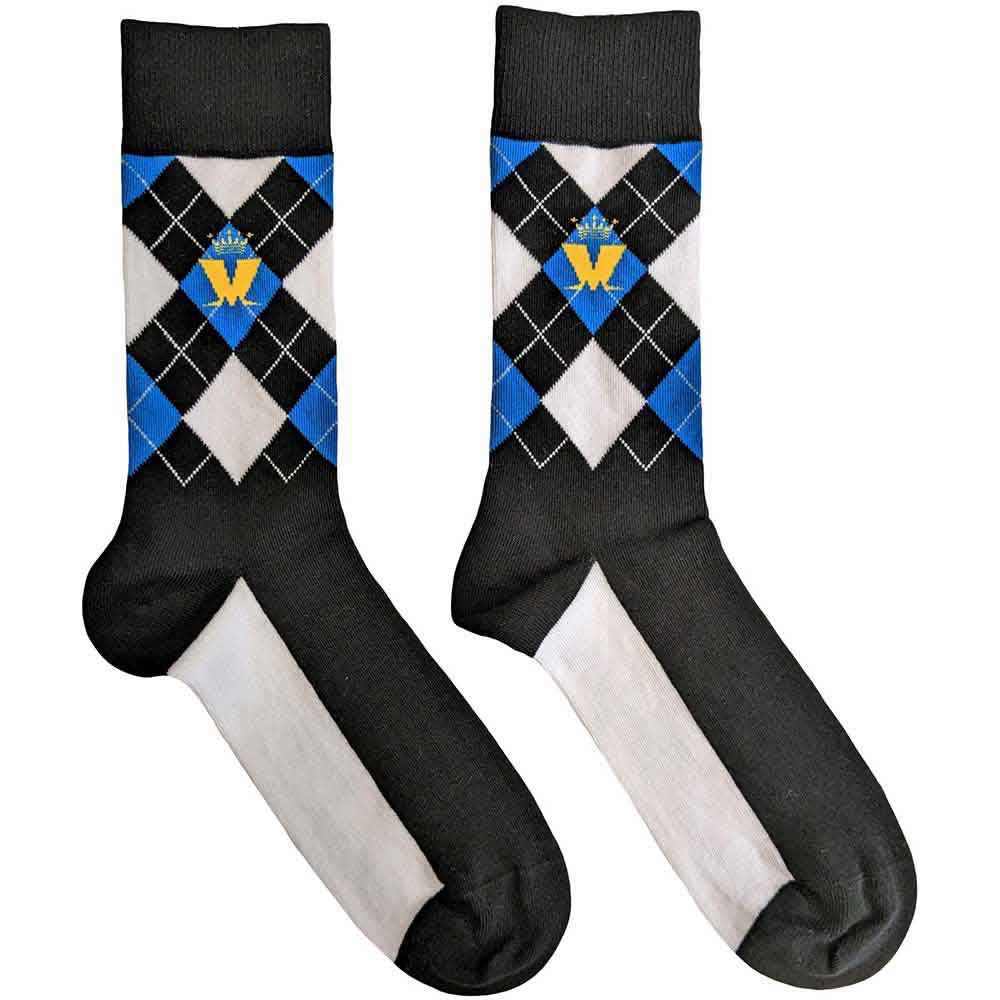 Madness Unisex Ankle Socks: Crown & M Blue Diamond (Black) (UK Size 7 - 11)