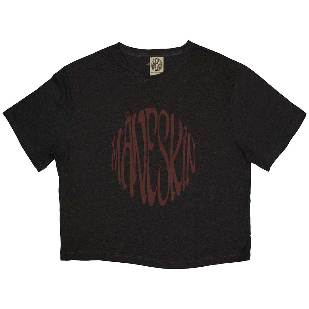 Maneskin Ladies Crop Top: Warped Logo (Charcoal Grey) (Ex-Tour)