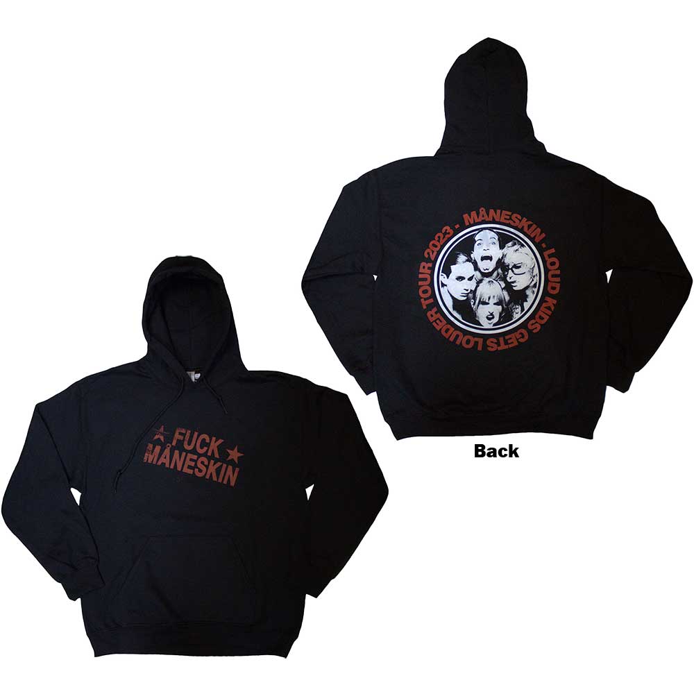 Maneskin Unisex Pullover Hoodie: Fuck Maneskin (Black) (Back Print & Ex-Tour)