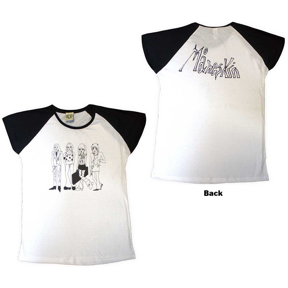 Maneskin Unisex Raglan T-Shirt: Mini Doodles (Black & White) (Back Print & Ex-Tour) (XX-Large)