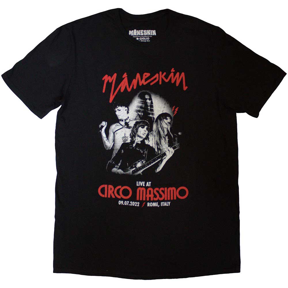 Maneskin Unisex T-Shirt: Live At Circo Massimo 2022 Poster (Black) (Ex-Tour) (XX-Large)