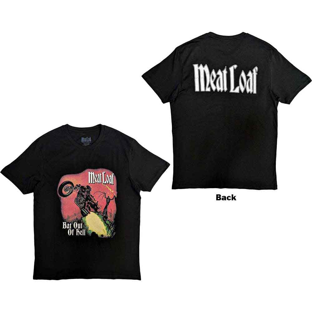 Meat Loaf Unisex T-Shirt: Bat Out Of Hell Cover (Black) (Back Print)