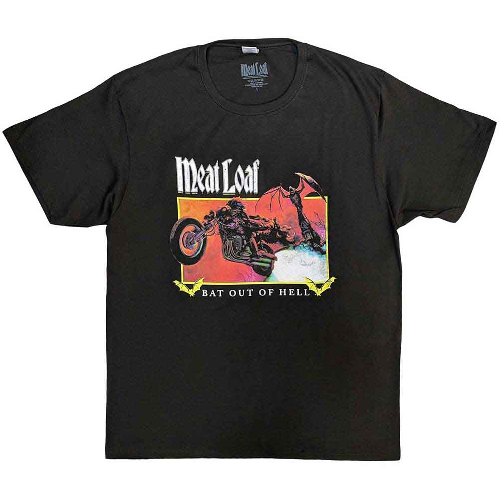 Meat Loaf Unisex T-Shirt: Bat Out Of Hell Rectangle (Charcoal Grey)