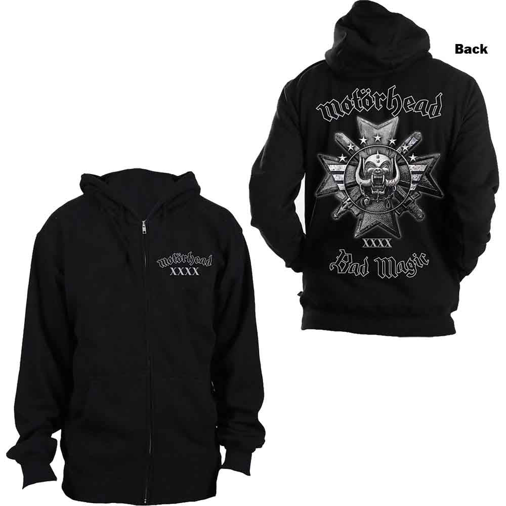 Motorhead Unisex Zipped Hoodie: Bad Magic (Black) (Back Print) (Small)