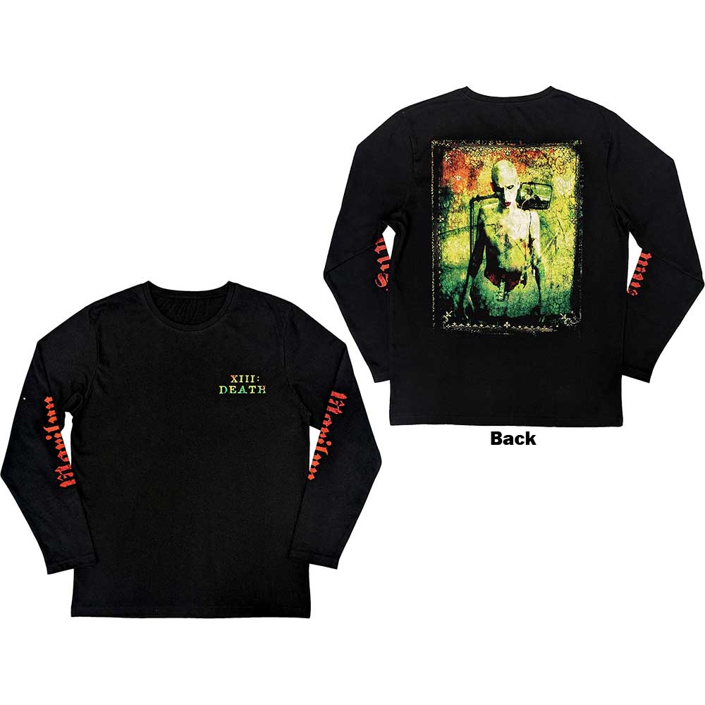 Marilyn Manson Unisex Long Sleeve T-Shirt: Death (Black) (Back & Sleeve Print)