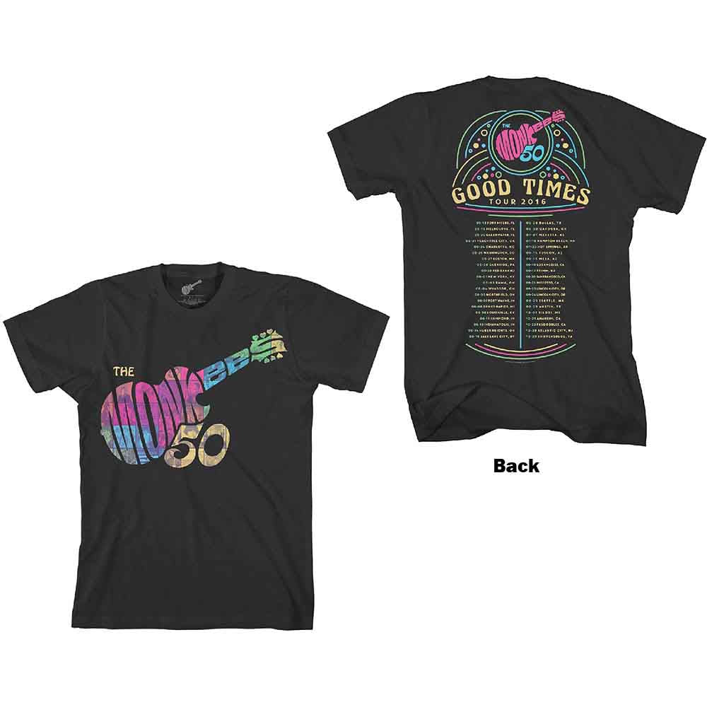 The Monkees Unisex T-Shirt: Guitar Discography (Black) (Back Print)