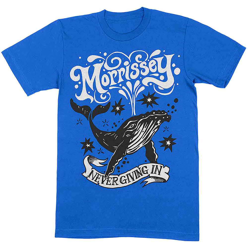 Morrissey Unisex T-Shirt: Never Giving In/Whale (Blue)