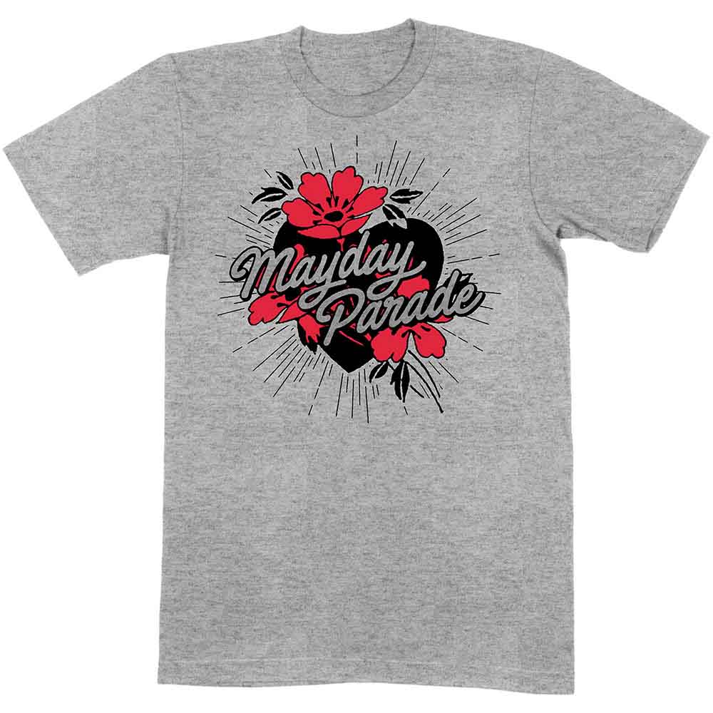 Mayday Parade Unisex T-Shirt: Heart and Flowers (Grey)