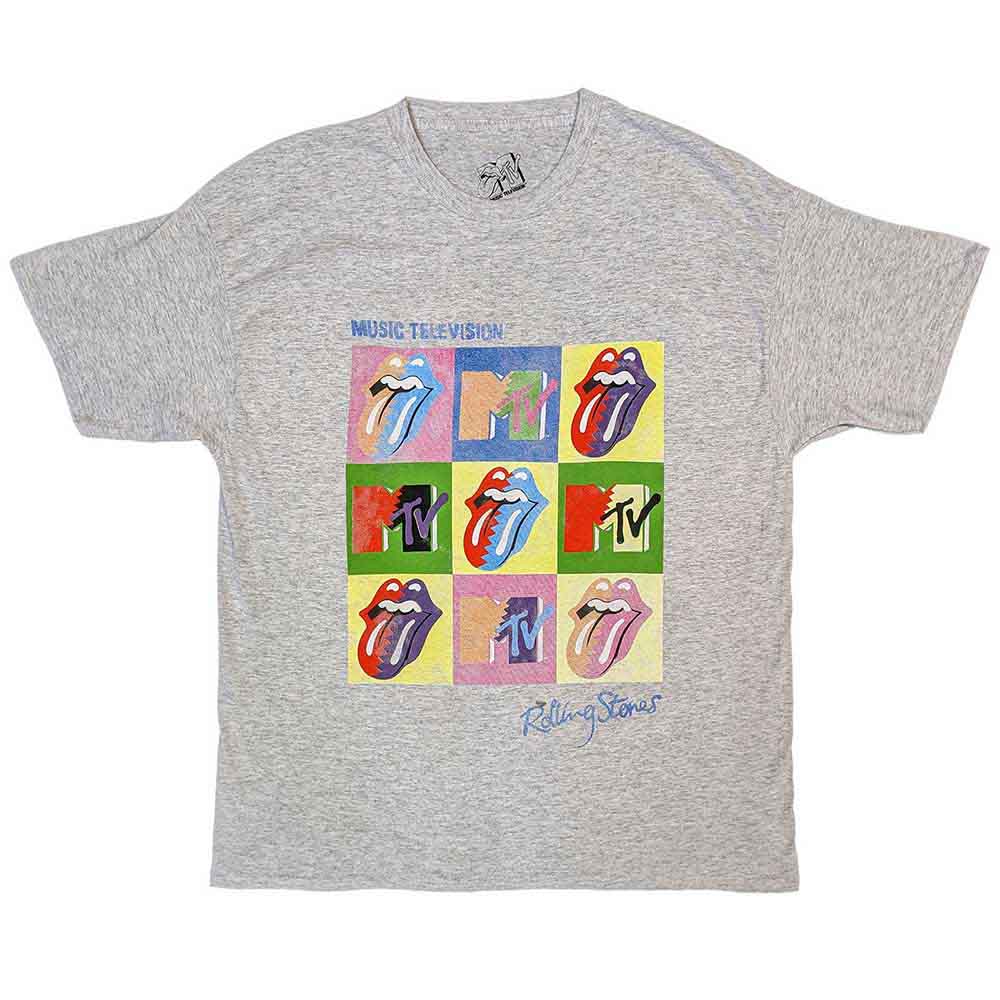 MTV Unisex T-Shirt: Rolling Stones Warhol Squares (Grey)