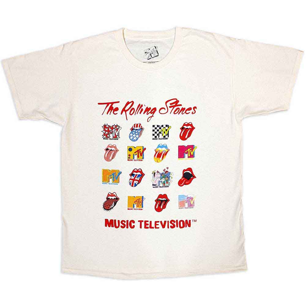 MTV Unisex T-Shirt: Rolling Stones Logo Mashup (Natural)