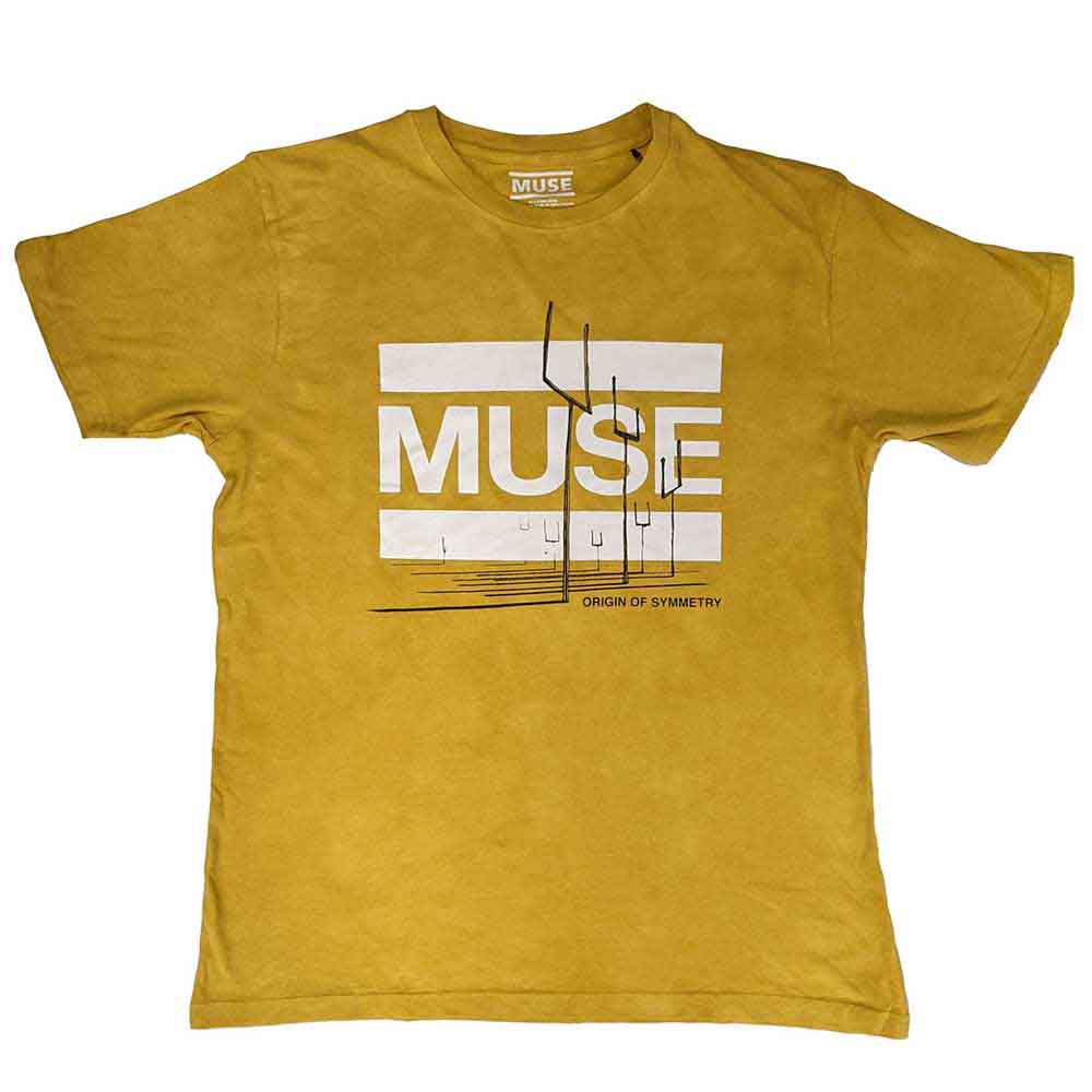 Muse Unisex T-Shirt: Origin of Symmetry (Orange Yellow Mineral Wash) (Wash Collection)