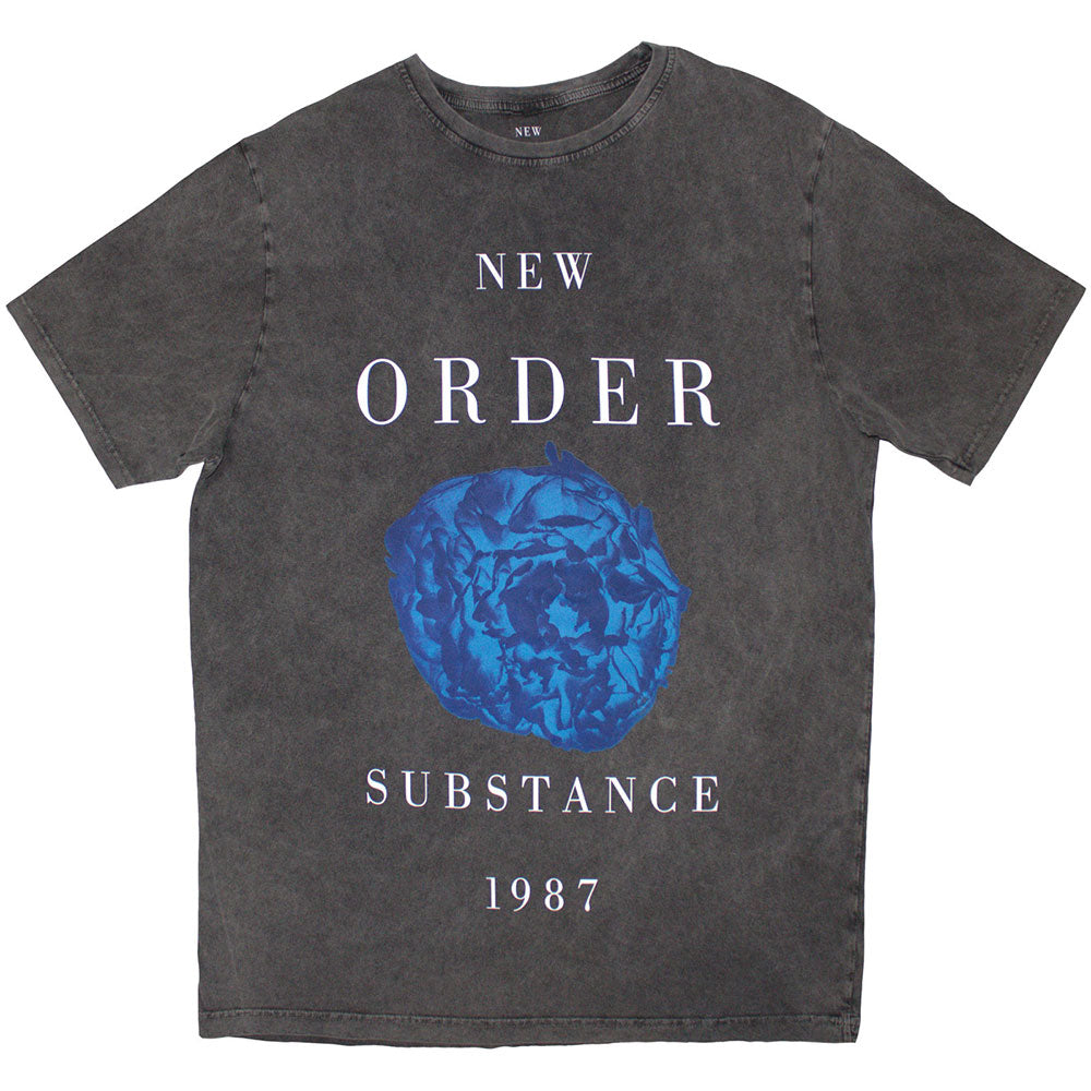 New Order Unisex Stone Wash T-Shirt: Substance 1987 (Charcoal Grey)