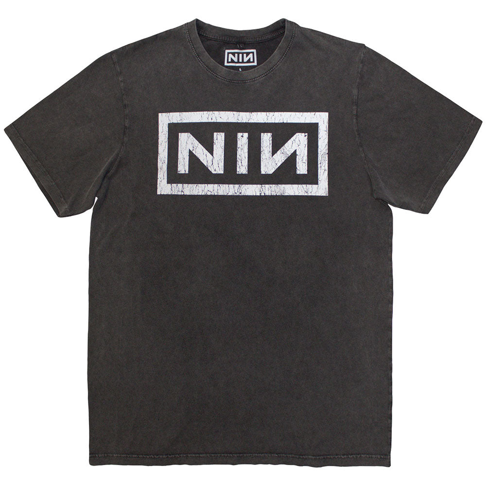 Nine Inch Nails Unisex Stone Wash T-Shirt: Classic Logo (Charcoal Grey)