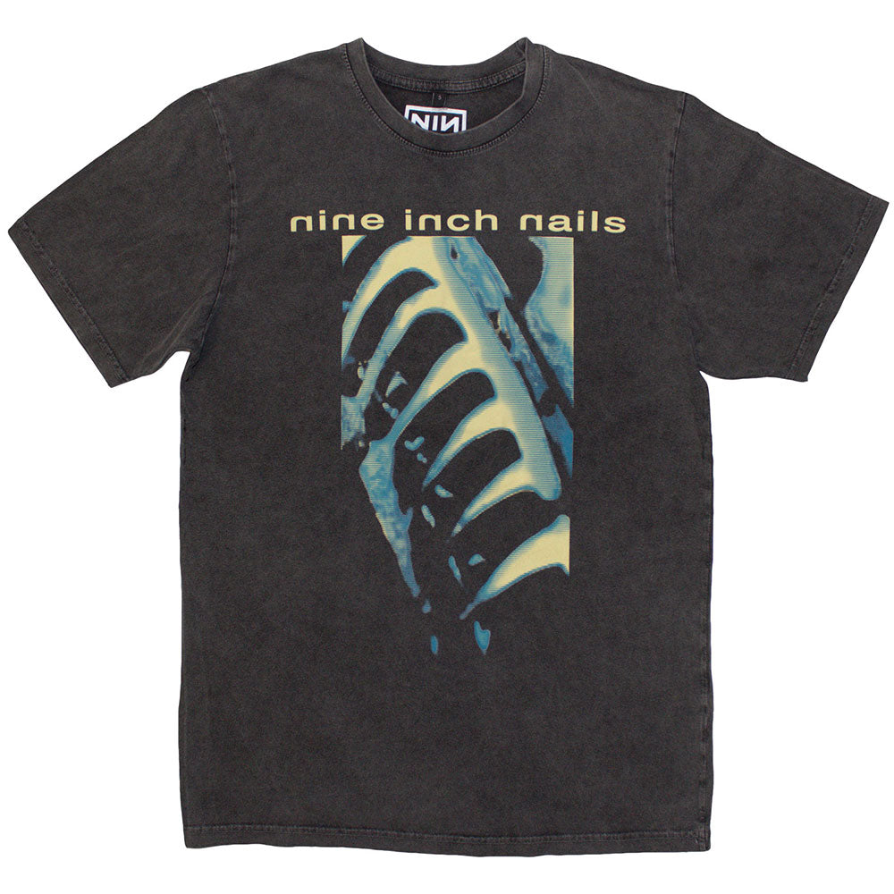 Nine Inch Nails Unisex Stone Wash T-Shirt: PHM & Text Logo (Charcoal Grey)