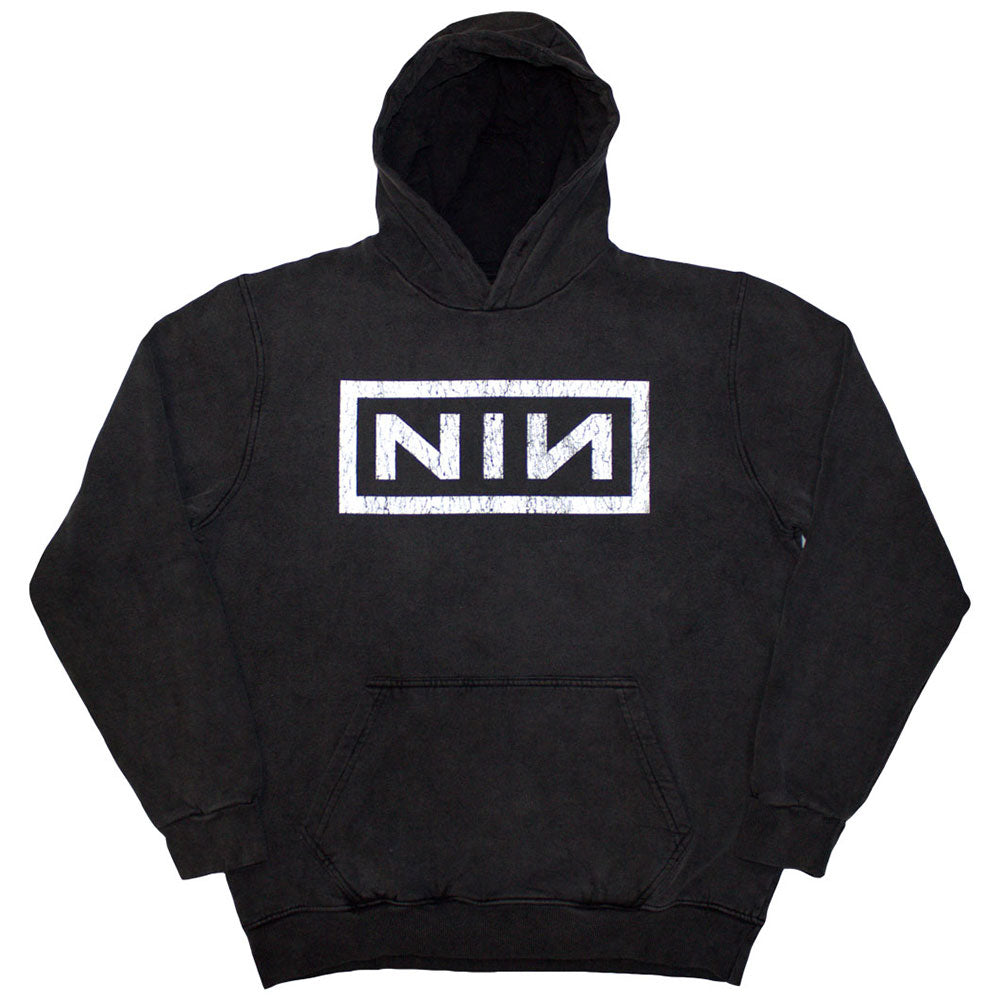 Nine Inch Nails Unisex Stone Wash Pullover Hoodie: Classic Logo (Charcoal Grey) (Wash Collection)