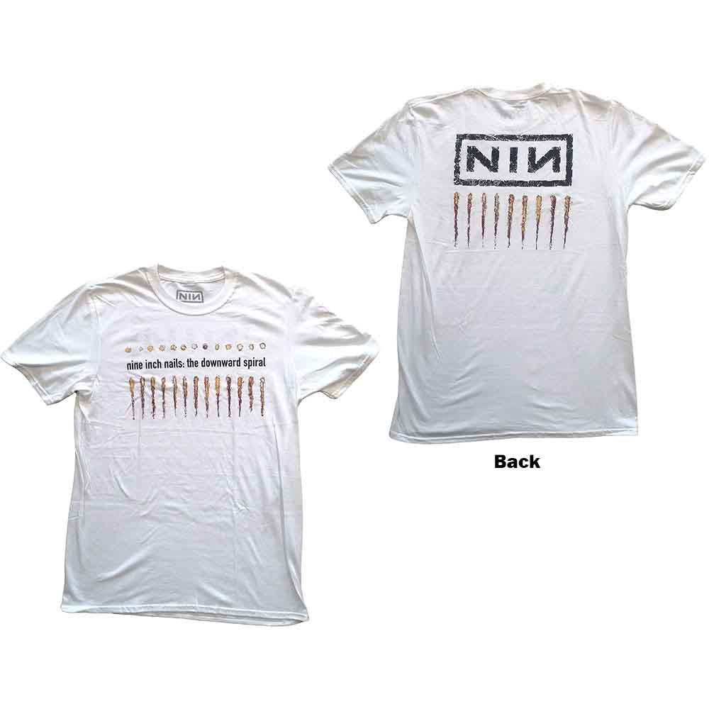 Nine Inch Nails Unisex T-Shirt: Downward Spiral (White) (Back Print)