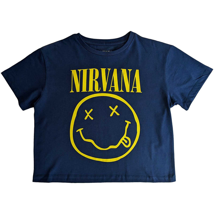 Yellow Happy Face Flower Sniffin (Back Print) (Limited Edition) Ladies Crop Top | Nirvana