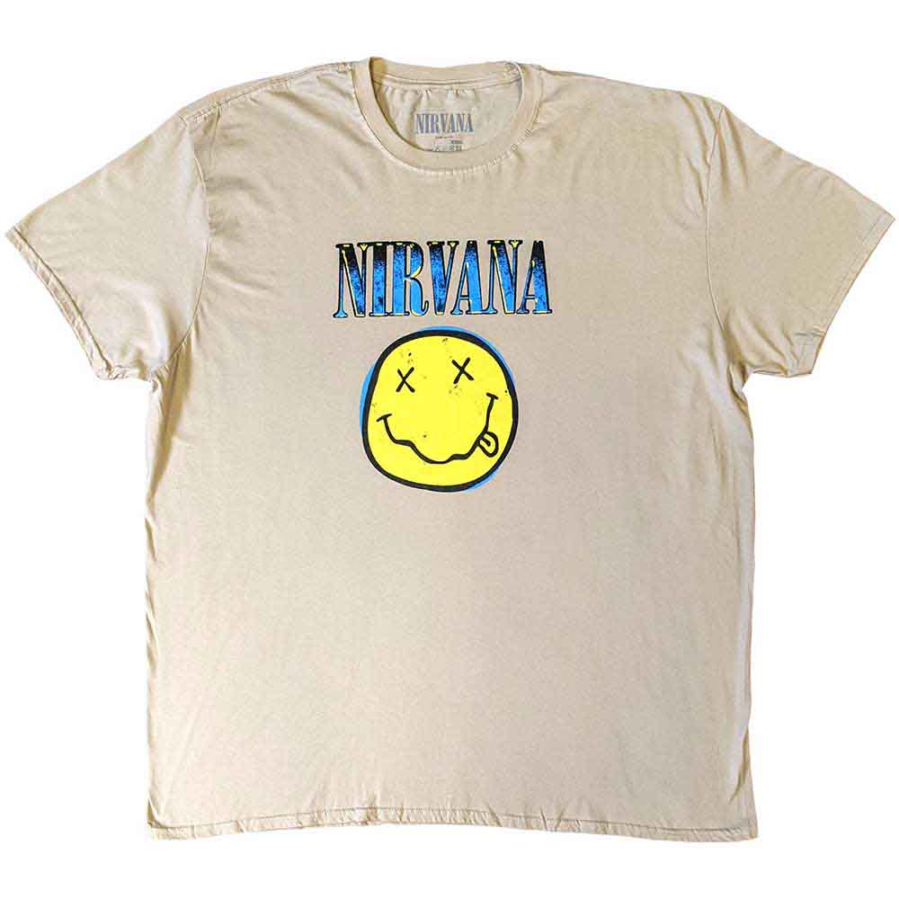 Nirvana Unisex T-Shirt: Xerox Happy Face (Sand) (XXX-Large)