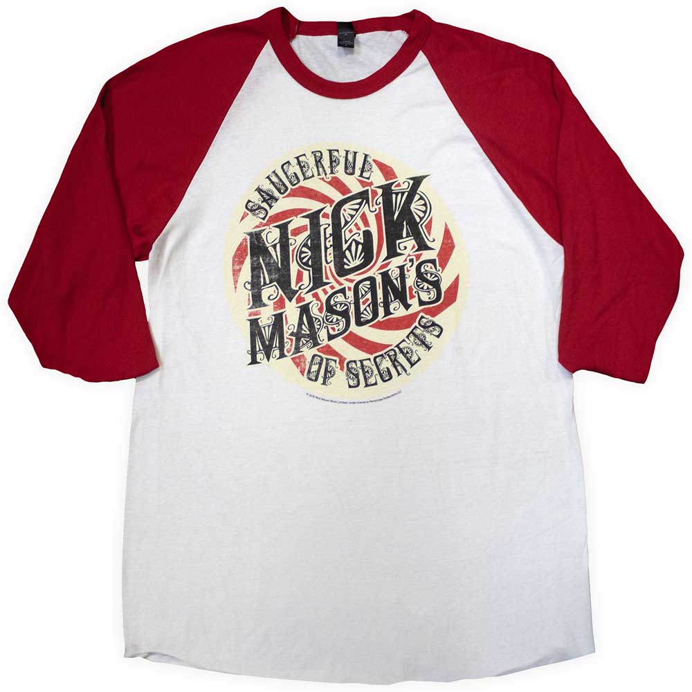 Nick Mason's Saucerful of Secrets Unisex Raglan T-Shirt: Spiral (Red & White) (Ex-Tour)