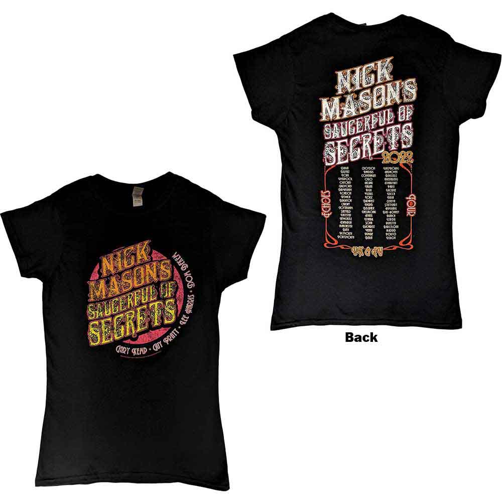 Nick Mason's Saucerful of Secrets Ladies T-Shirt: Echoes European Tour 2022 (Black) (Back Print & Ex-Tour)