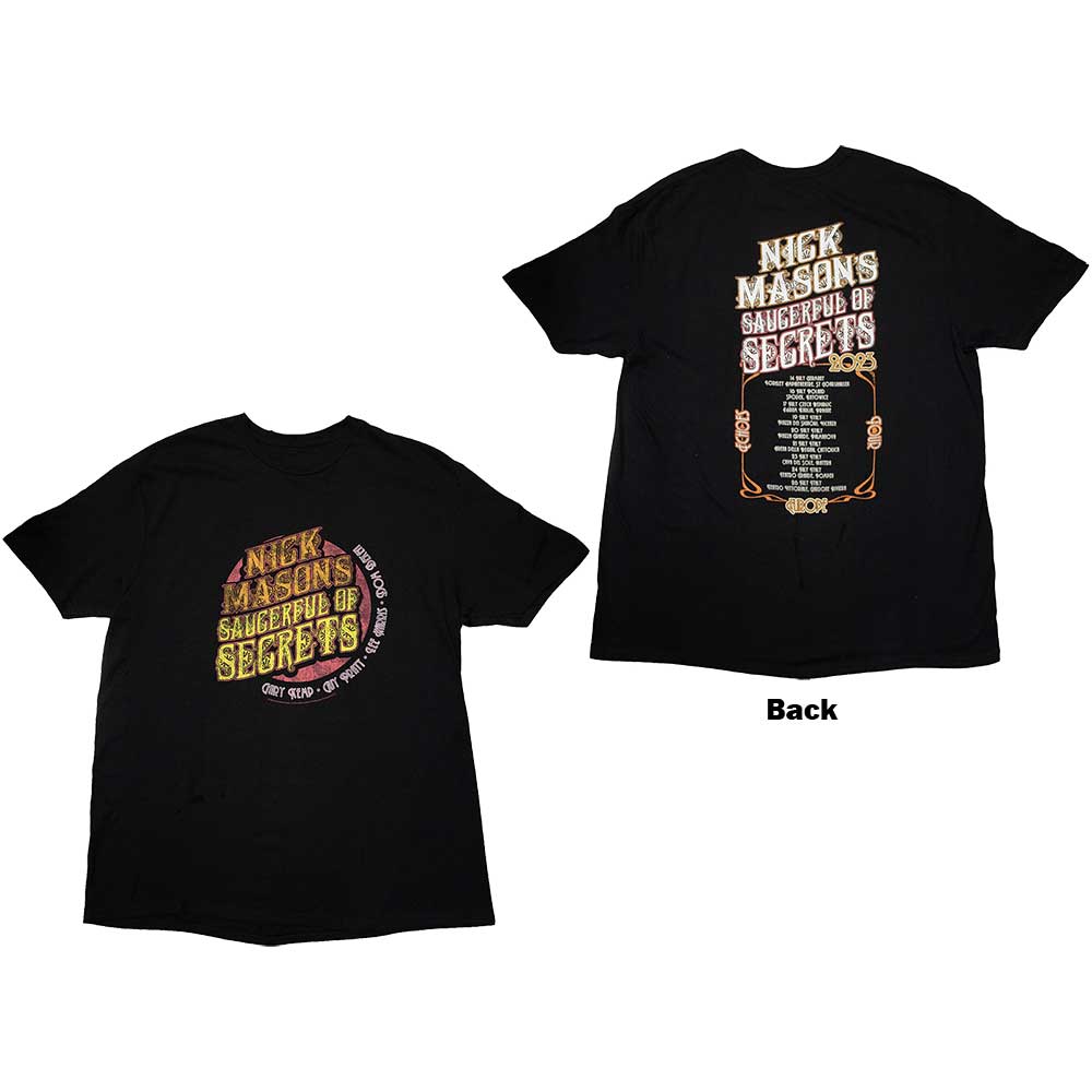 Nick Mason's Saucerful of Secrets Unisex T-Shirt: Europe Tour 2023 (Black) (Back Print & Ex-Tour)