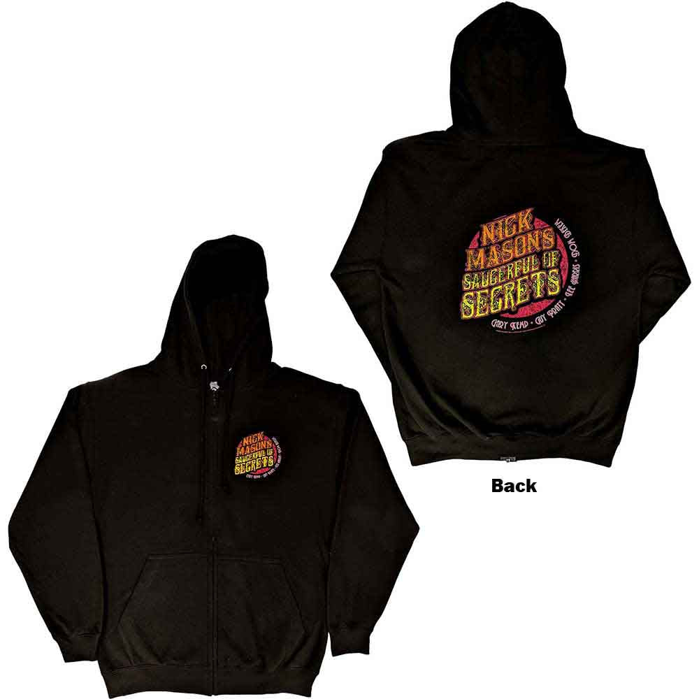 Nick Mason's Saucerful of Secrets Unisex Zipped Hoodie: Logo (Black) (Back Print & Ex-Tour)