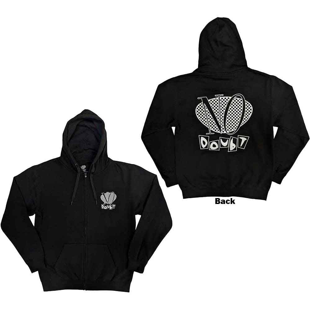 No Doubt Unisex Zipped Hoodie: Checker Logo (Black) (Back Print)