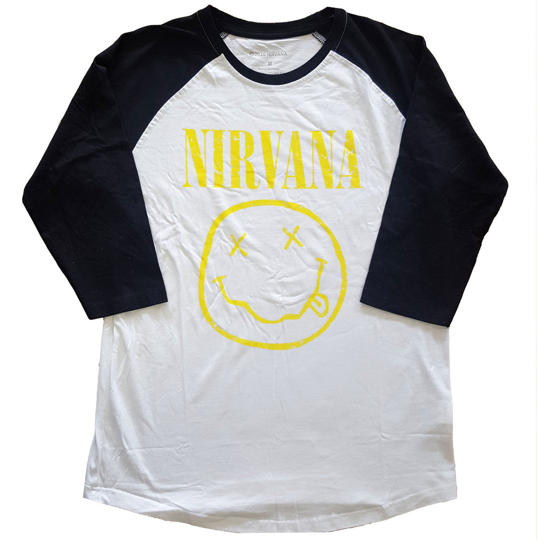 Yellow Happy Face Unisex Raglan T-Shirt | Nirvana