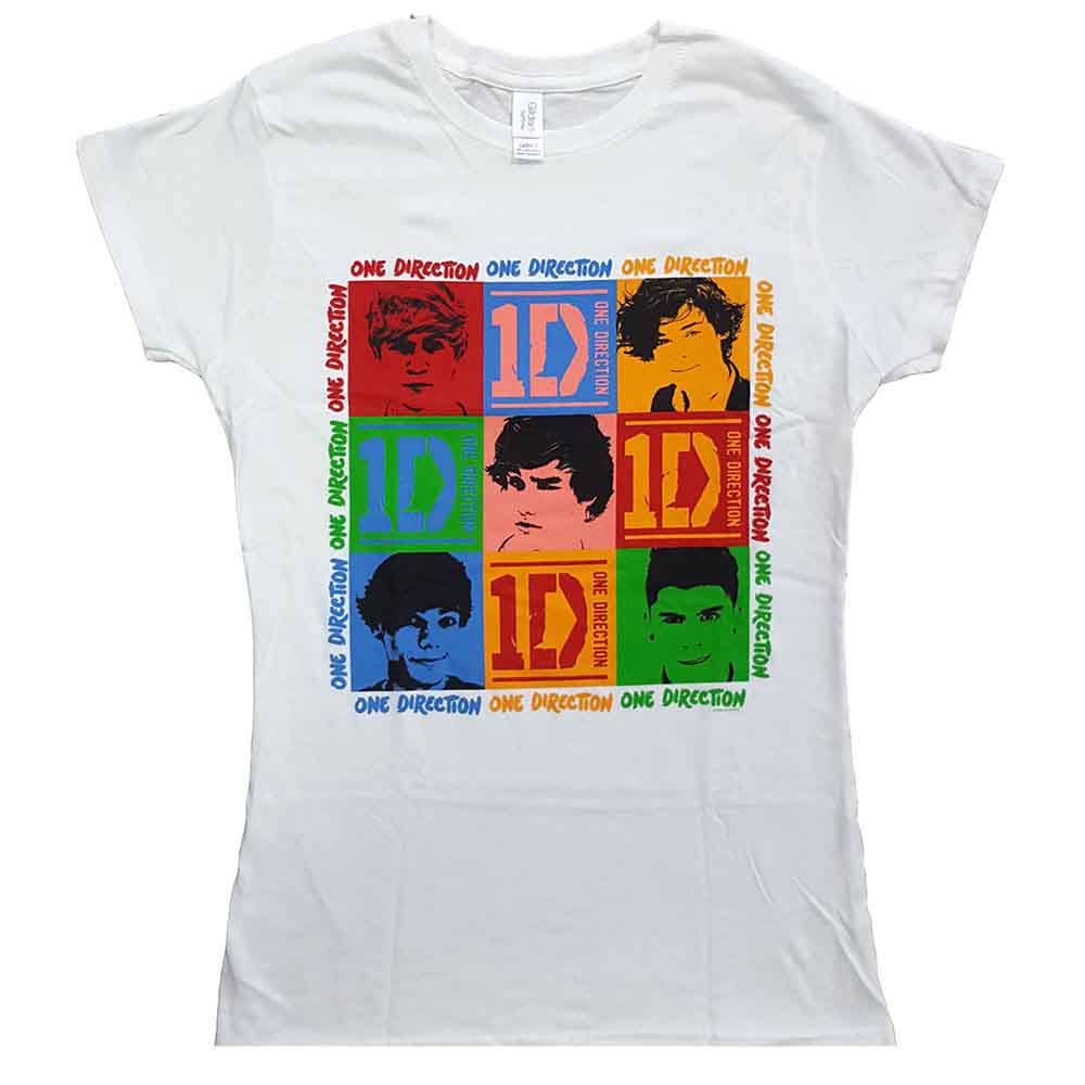 One Direction Ladies T-Shirt: 9 Squares (White) (Skinny Fit) (Medium)