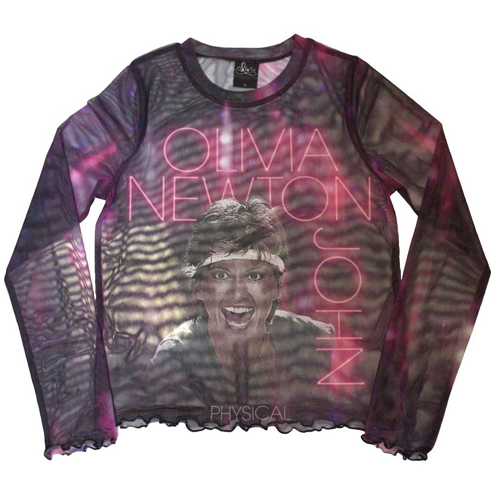 Olivia Newton-John Ladies Long Sleeve Crop Top: Physical (Purple) (Mesh)