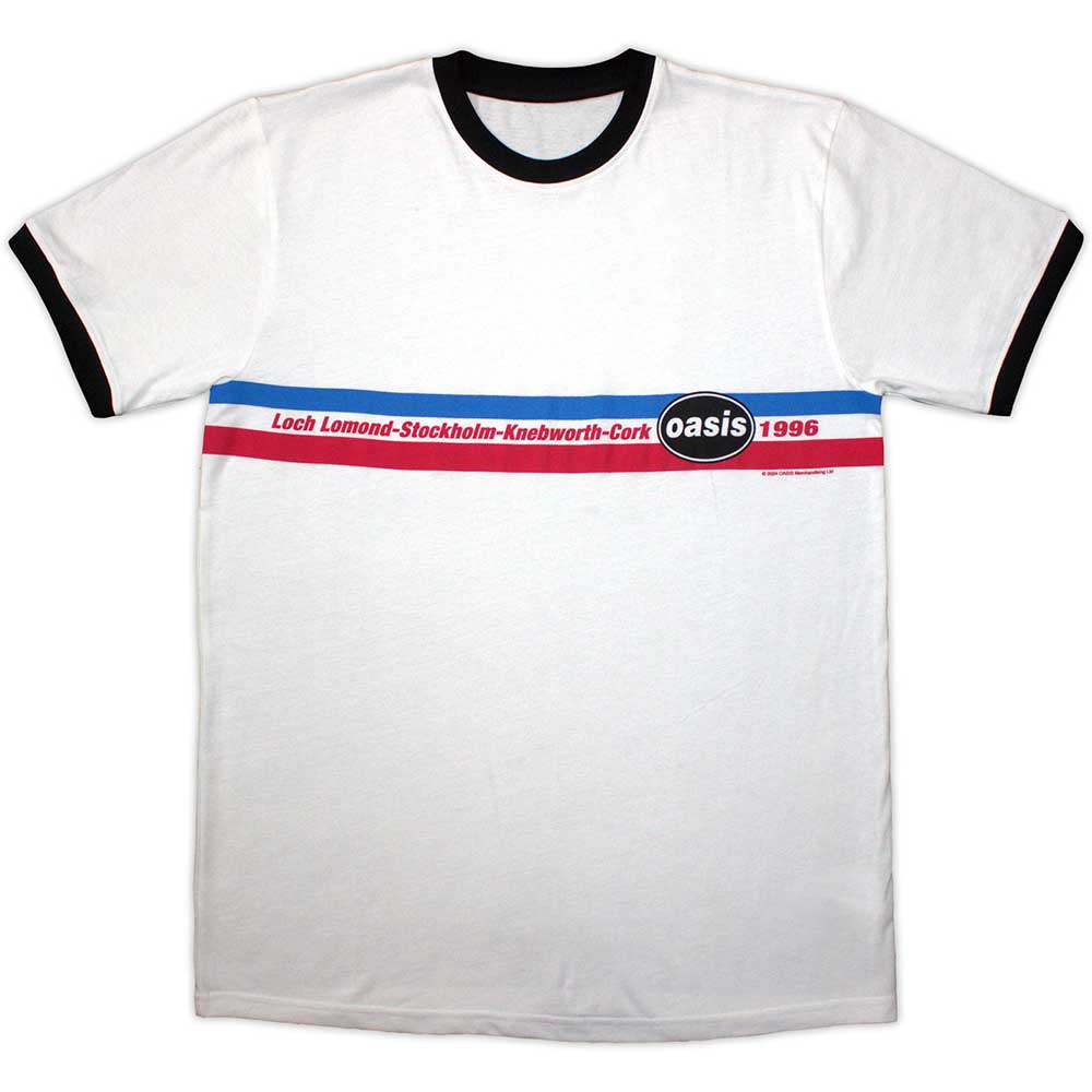 Oasis Unisex Ringer T-Shirt: 1996 Tour Horizontal Stripes Ringer