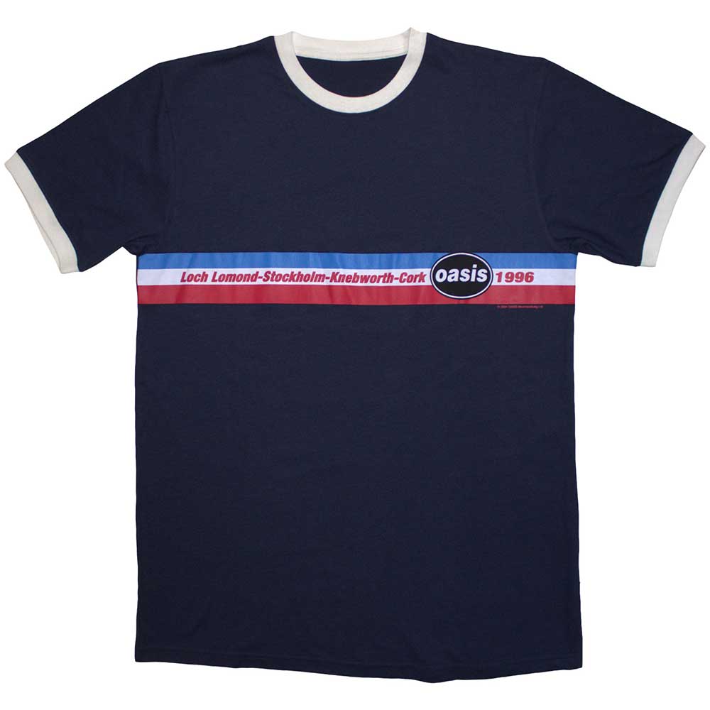 Oasis Unisex Ringer T-Shirt: 1996 Tour Horizontal Stripes Ringer