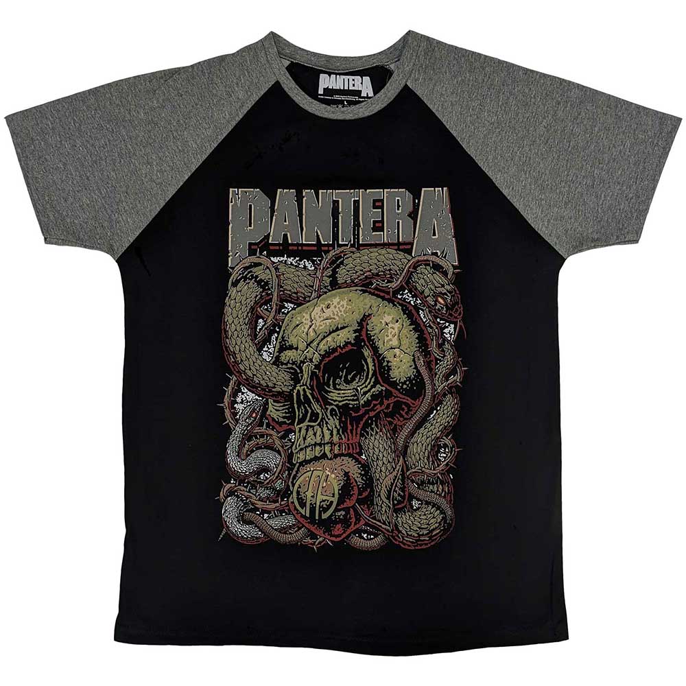 Pantera Unisex Raglan T-Shirt: Serpent Skull (Black & Grey)