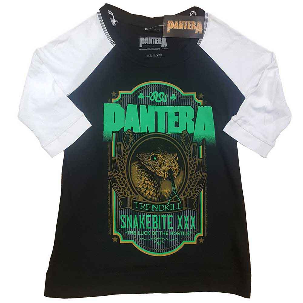 Pantera Ladies Raglan T-Shirt: Snakebit XXX Label (Black & White)