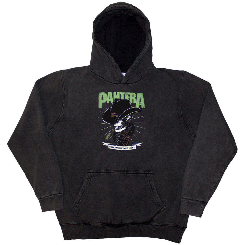 Pantera Unisex Stone Wash Pullover Hoodie: Skeleton Cowboy (Charcoal Grey) (Wash Collection)