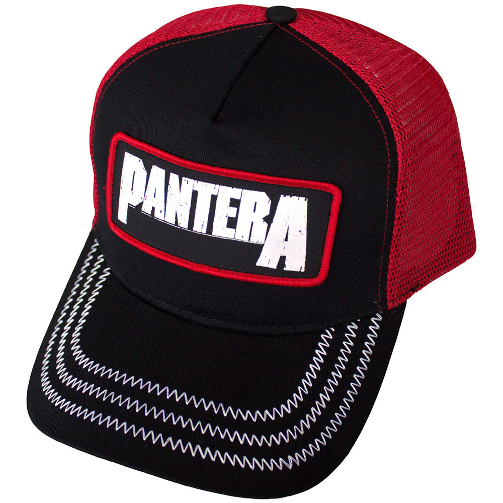 Pantera Unisex Mesh-Back Cap: B&W Patch (Black & Red)