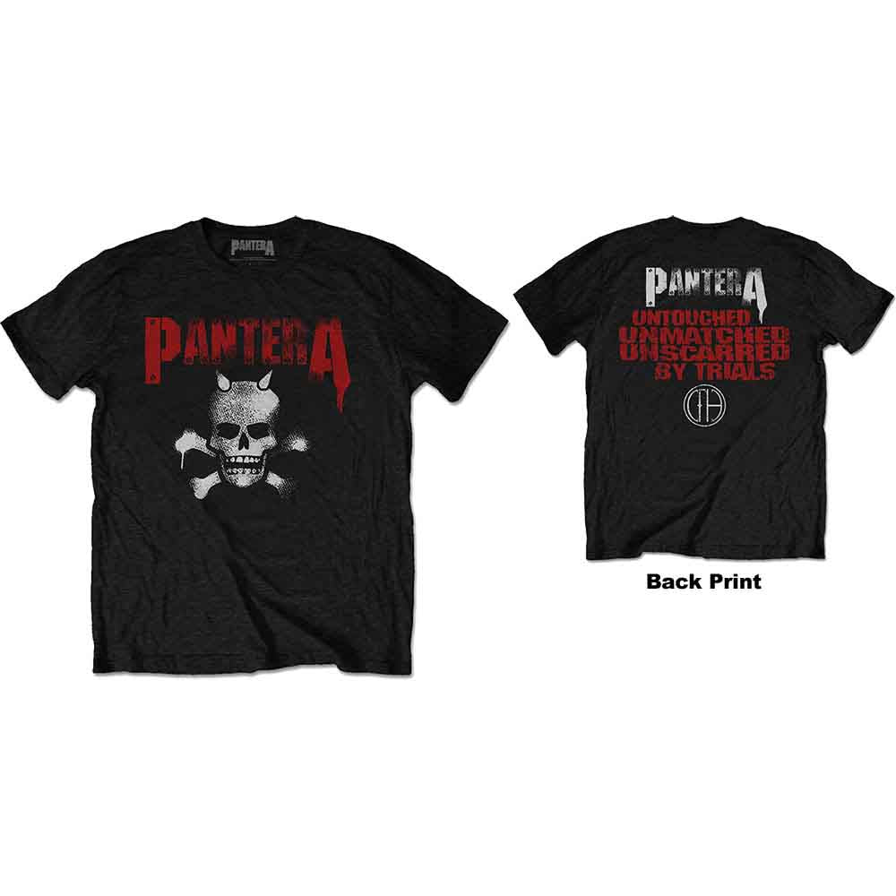 Pantera Unisex T-Shirt: Horned Skull Stencil (Black) (Back Print)